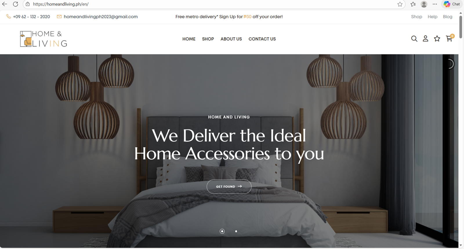 Home & Living e-commerce website screenshot